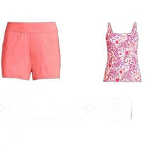 lands end 18 swimsuit tankini top & bottom board shorts with panty wood lily